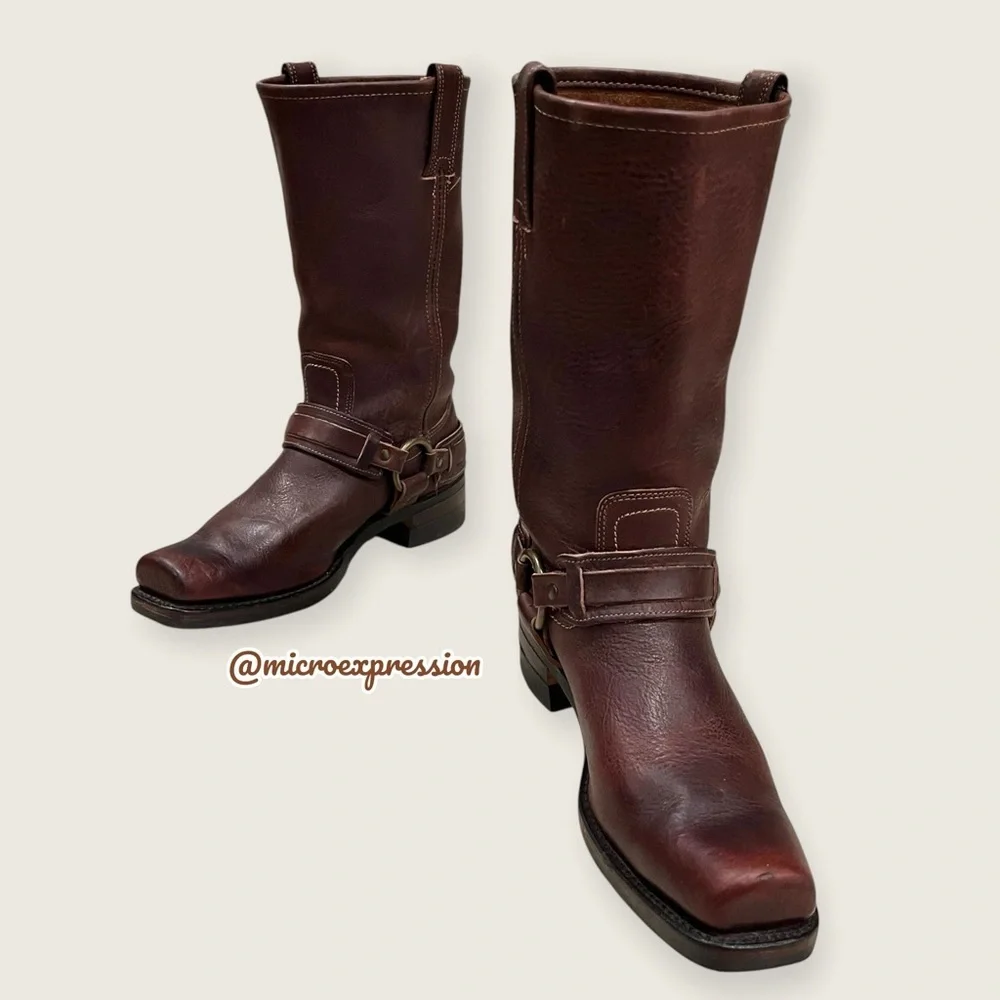 $599 Frye Vintage Harness 12R Brown Leather Cavalry Distressed Motorcycle Boot